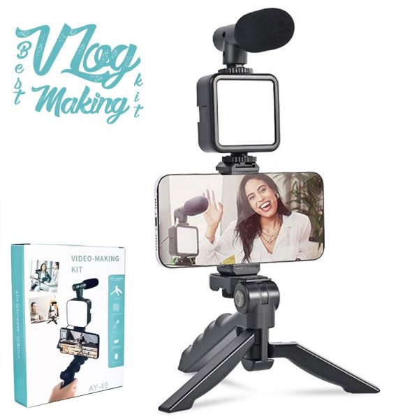 Vlog Microphone Led Fill Light Mini Tripod Mobile Holder, Ay-49 Vlogger Video Making Kits,