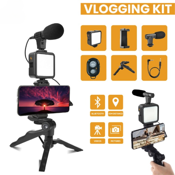 Vlog Microphone Led Fill Light Mini Tripod Mobile Holder, Ay-49 Vlogger Video Making Kits,