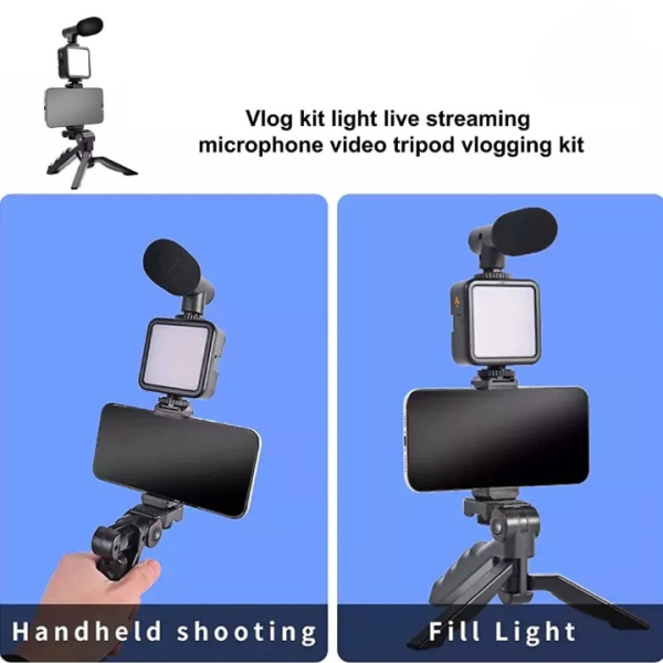 Vlog Microphone Led Fill Light Mini Tripod Mobile Holder, Ay-49 Vlogger Video Making Kits,