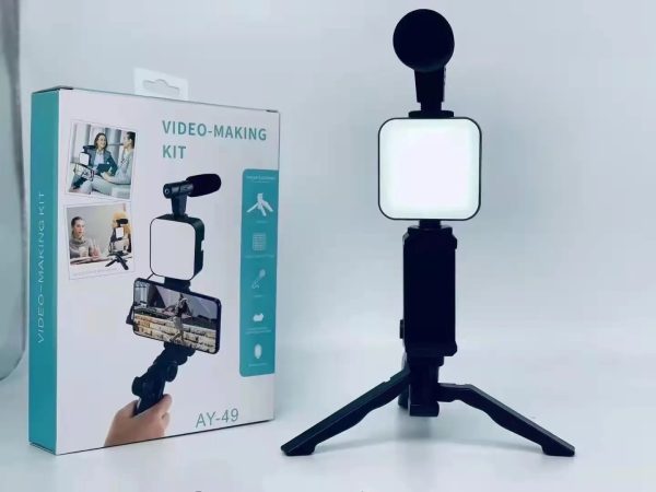 Vlog Microphone Led Fill Light Mini Tripod Mobile Holder, Ay-49 Vlogger Video Making Kits,